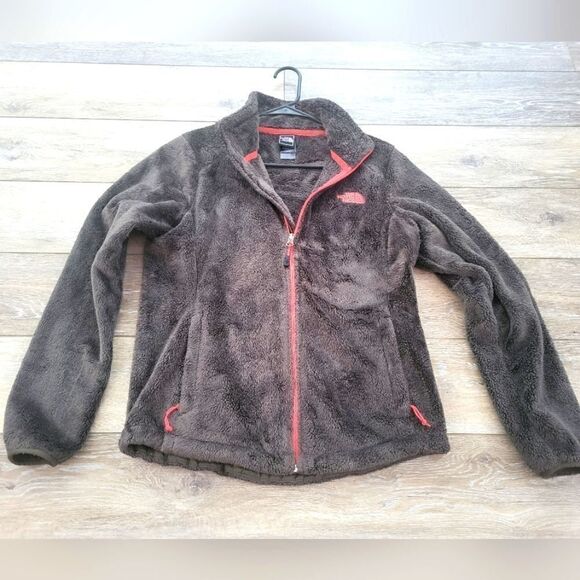 The North Face Osito Jacket size med dark green and neon pink super soft comfy - Picture 1 of 6